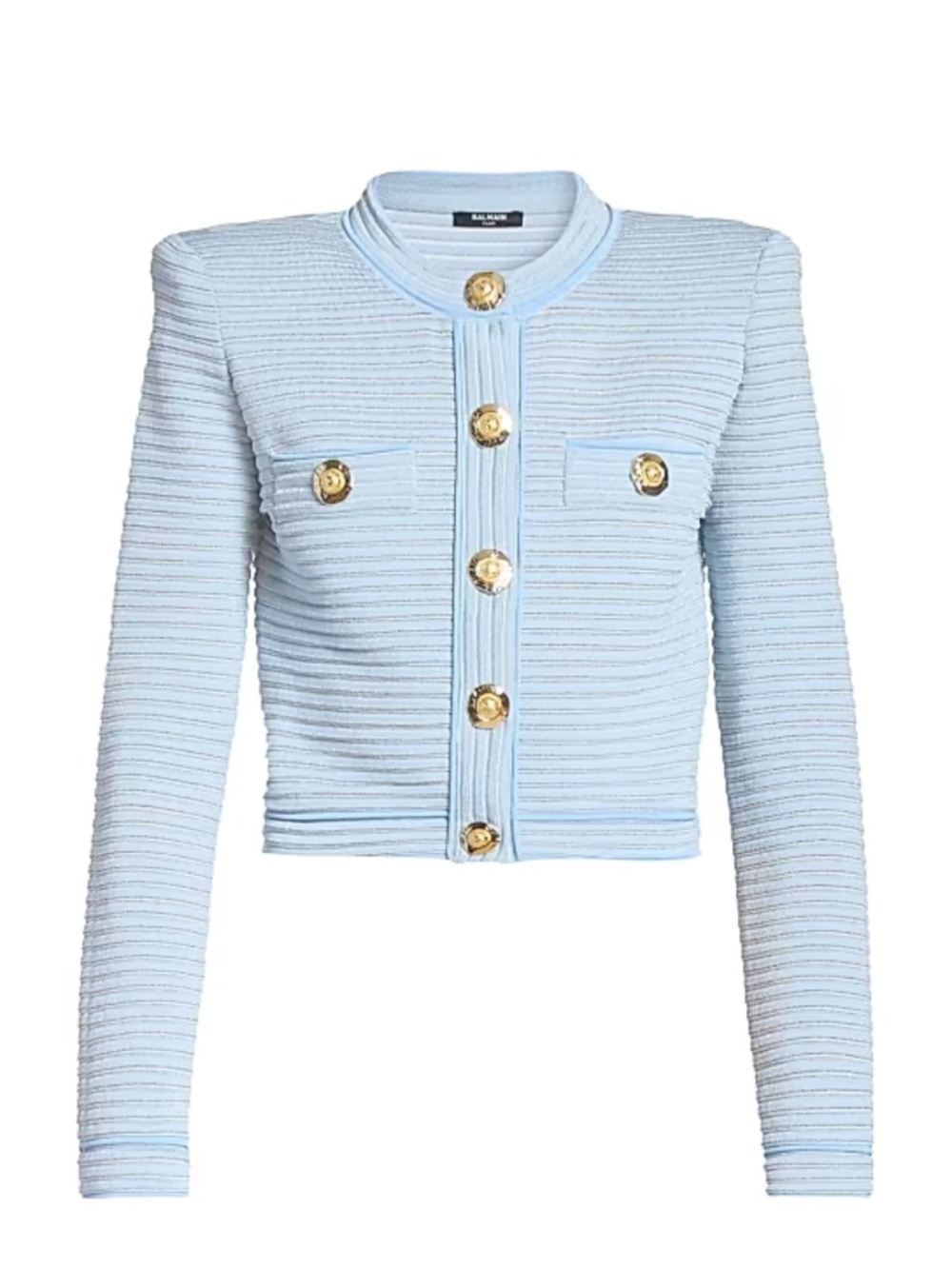 NWT New Balmain Buttoned Striped Knit Crop Cardigan Size 36 - Picture 9 of 10